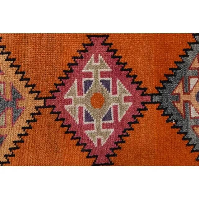 Vintage Turkish Oushak Handmade Wool Cotton Orange Runner 87x409