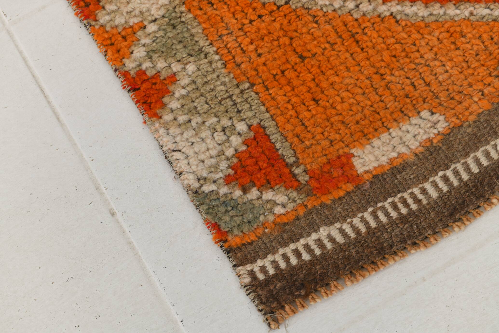 Soft Orange Vintage Wool Runner Rug For Kitchen, 74x307 Cm