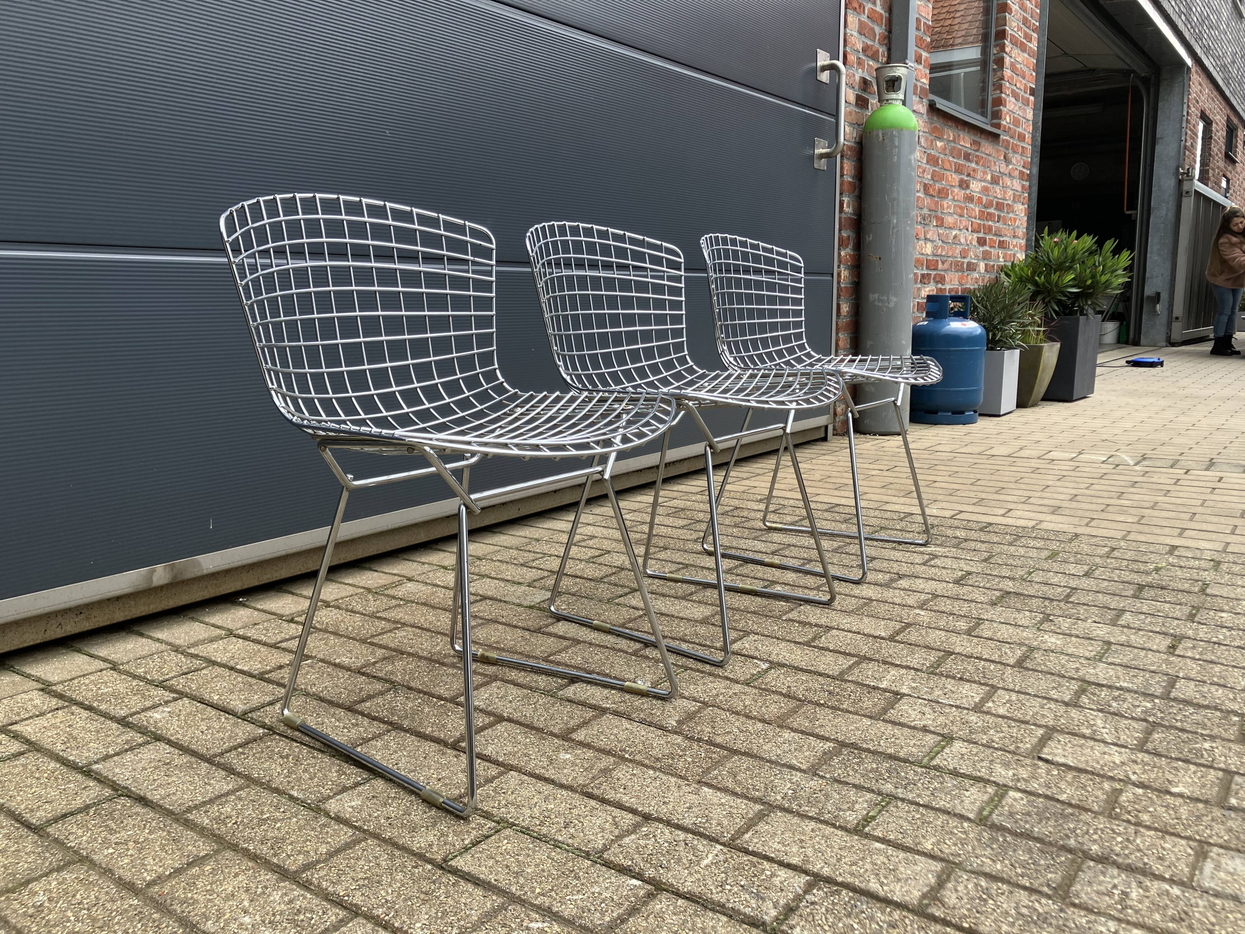 3x original Knoll Bertoia side chairs chroom