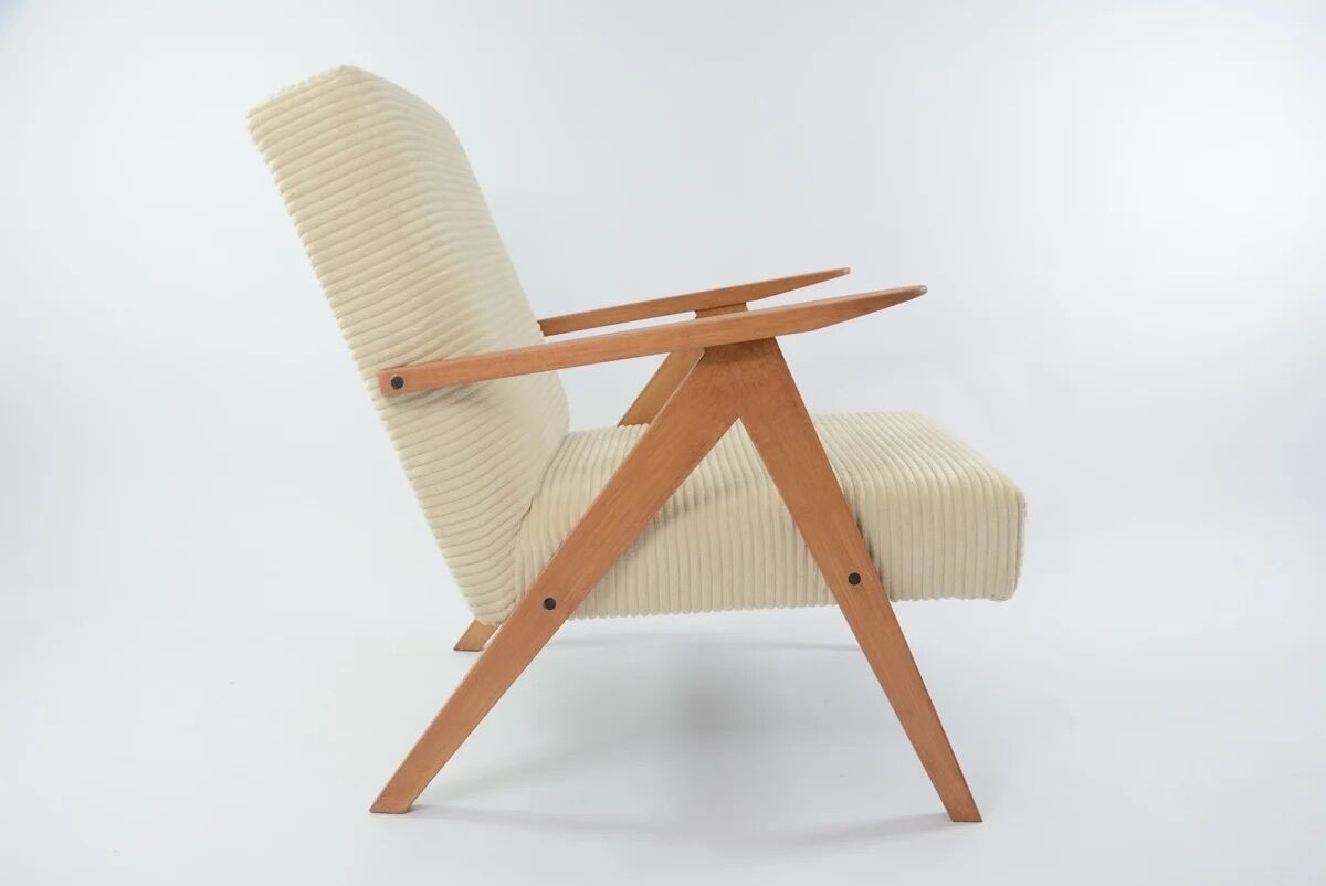 Armchair Kompas corduroy cream renovated