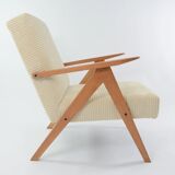 Fauteuil Kompas velours côtelé crème rénové