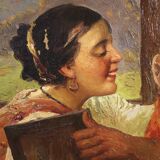 Peinture de scène intérieure antique du 19ème siècle