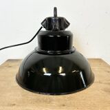 Industrial Black Enamel Factory Lamp with Cast Iron Top, 1960s