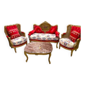 Louis XV style salon, handcrafted in red beech and gilded beech wood.