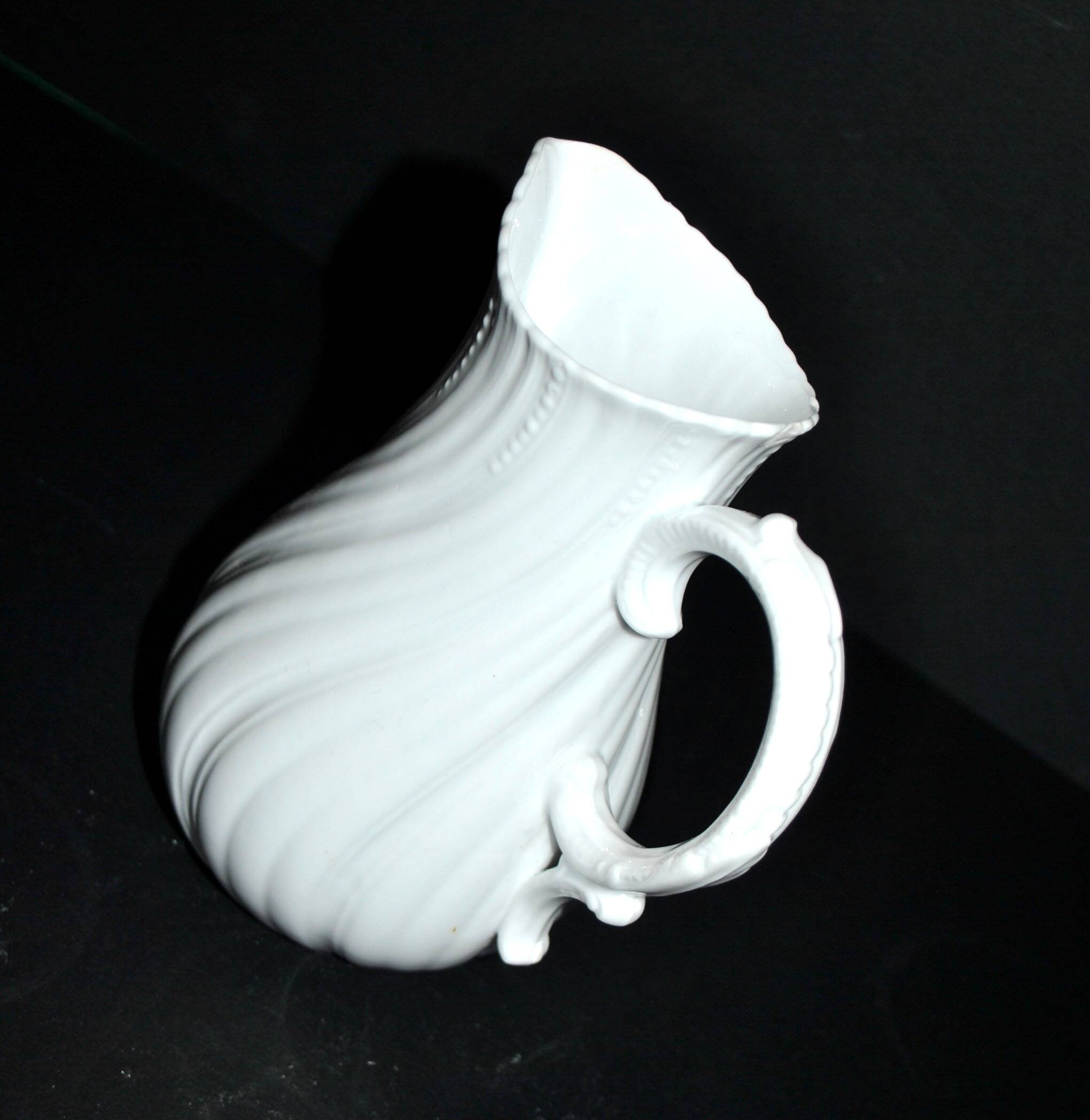 Antique Sarreguemines porcelain pitcher, plain Viennese pattern
