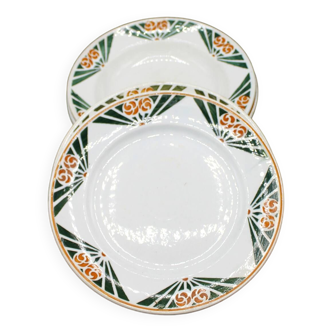 Set of 3 soup plates and 2 flat plates - French - Vintage - Shabby Countryside