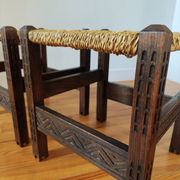 Pair of handcrafted stools from Friuli in carved wood, Italy, circa 1960.