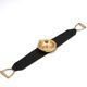 Golden metal armrest ashtray with faux leather and stirrups, 1950s.