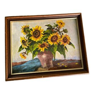 Painting signed bouquet of sunflowers 1985