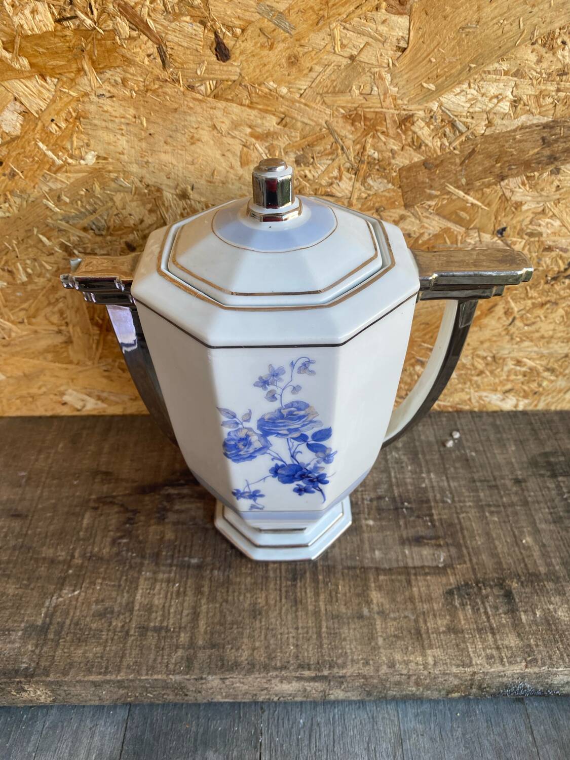 Antique art deco teapot porcelain limoges flower decor france vintage