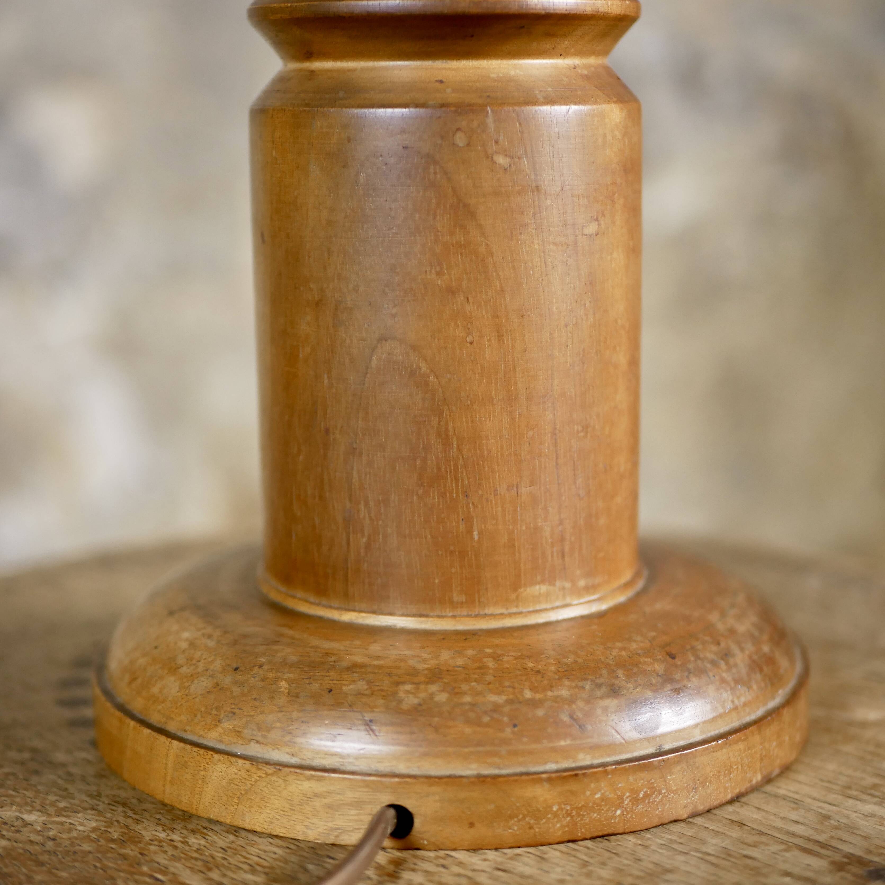 Large turned wood table lamp, France, 1950s