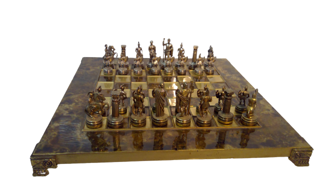Chess game board glass metal figurine