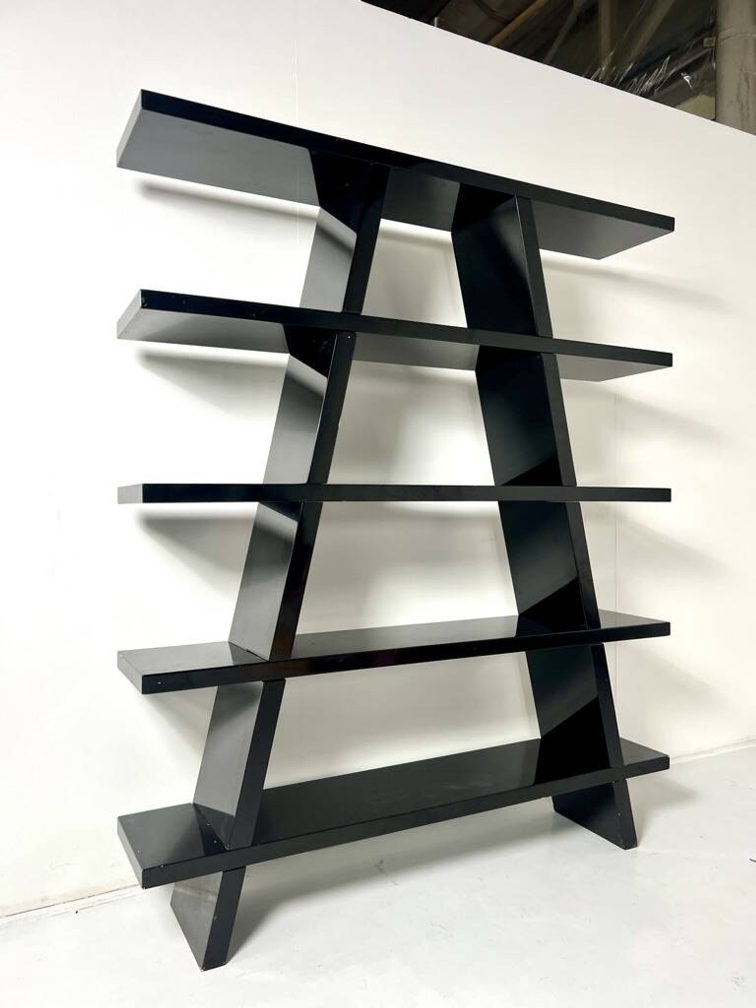 Bookshelf, Black Lacquered, Italy, 1980s