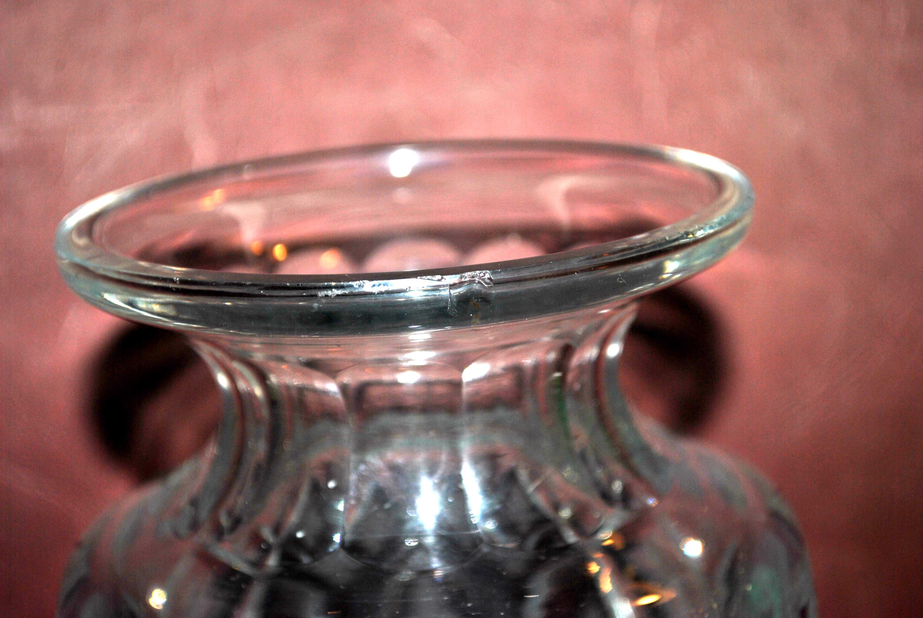 Bohemian crystal baluster vase - richly carved decoration engraved with clover