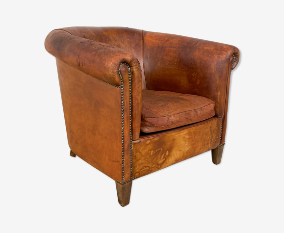Fauteuil club en cuir de mouton