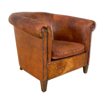 Fauteuil club en cuir de mouton