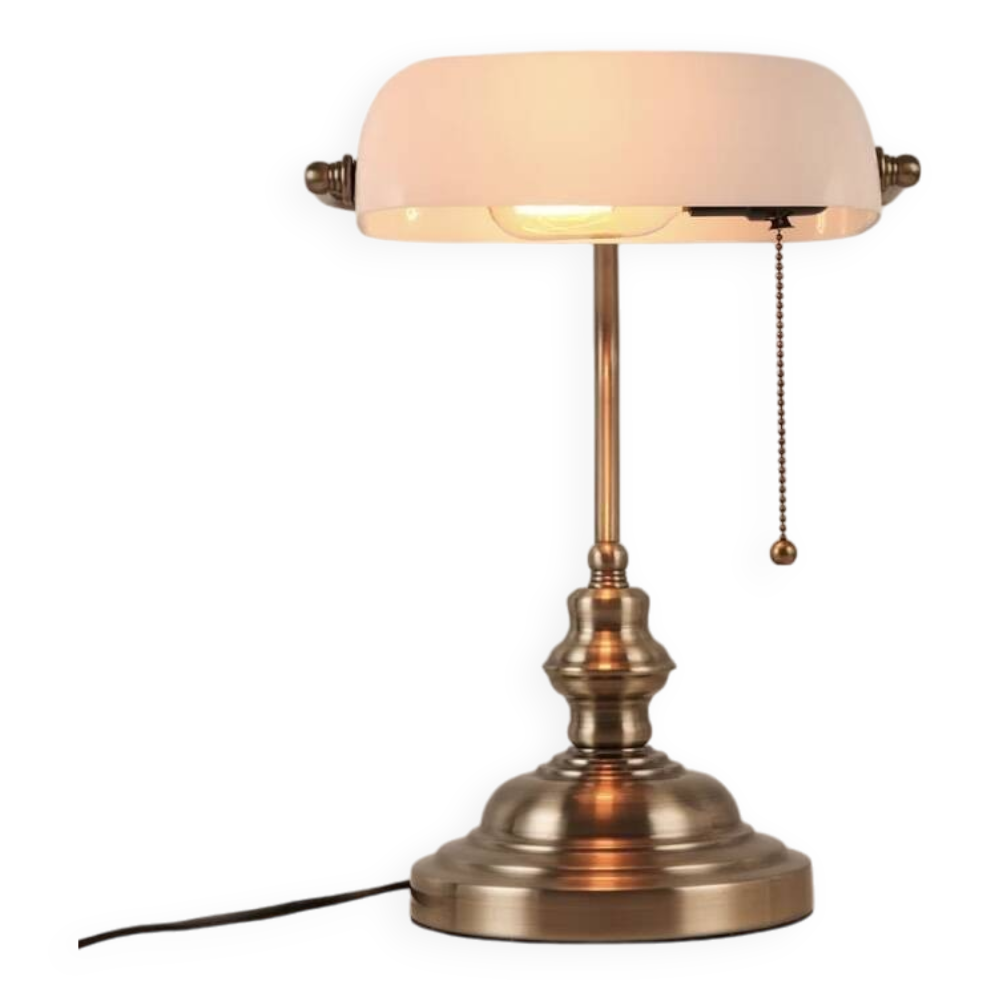 Banker's lamp in bronze and white opaline Notary lamp, Art Deco