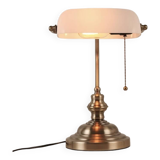 Lampe de banquier en bronze et opaline blanc Lampe notaire , Art Déco