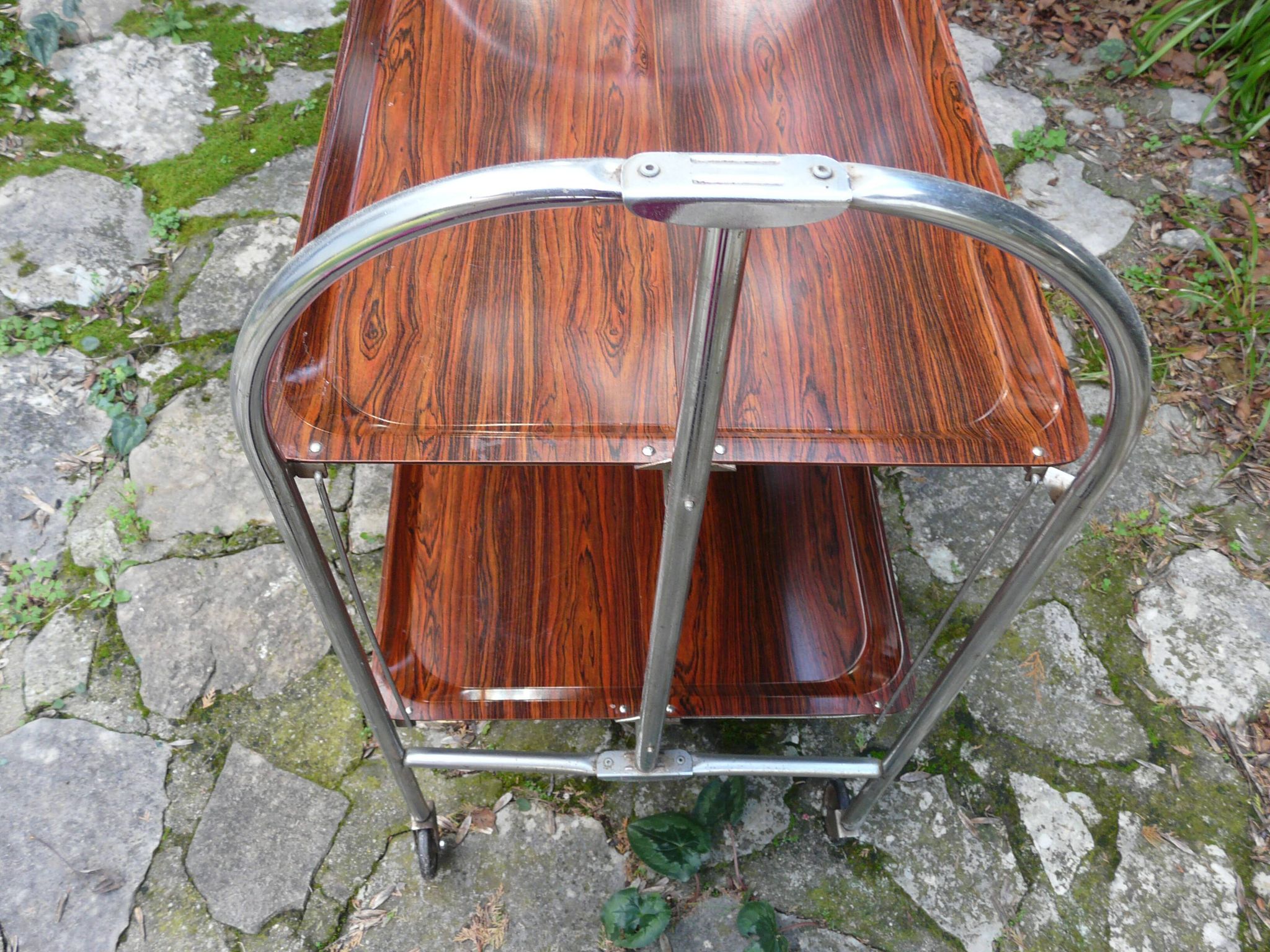 Vintage folding rolling trolley with 2 trays