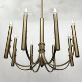 Sciolari, Vintage Italian large 8 lights brass chandelier. 1970s