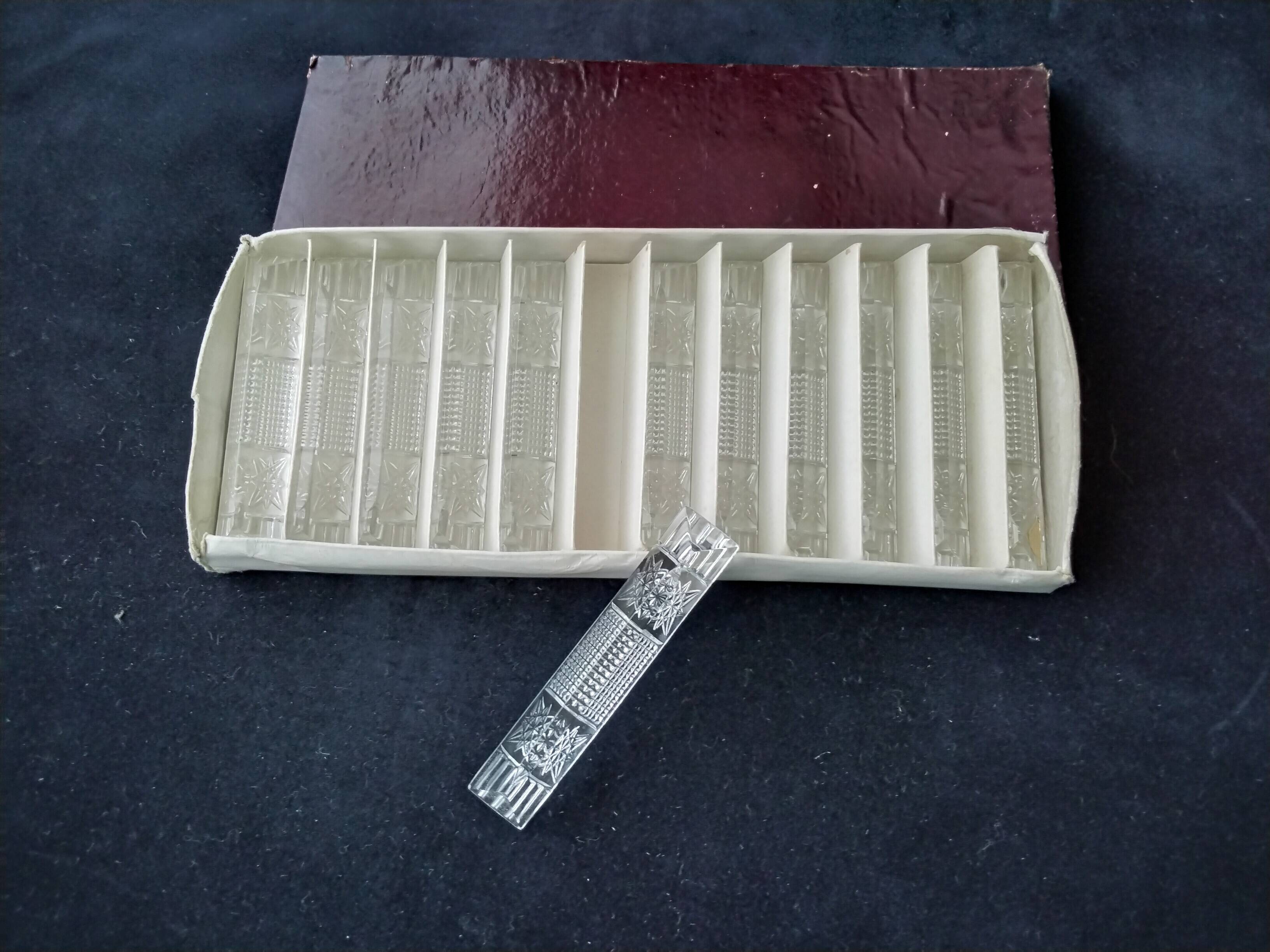 Box of 12 crystal knife holders Oberglas Austria