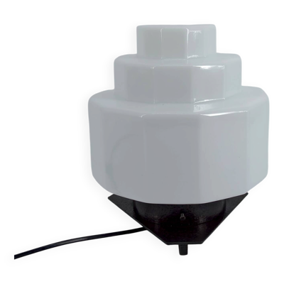 Lampe Art Déco Steamline Modern, vers 1930 – Verre opalin et fer Forgé