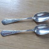 2 small white metal spoons