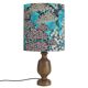 Vintage wooden foot lamp and printed oval lampshade