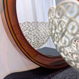 Miroir rond vintage en plexiglas orange Space Age 1970