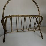 Porte revues 1960 faux bambou en fer battu doré travail italien