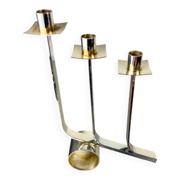 Art Deco 3-flame candelabra in stainless steel, France