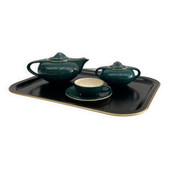 Salins ceramic green and gold tea set with large black and gold melanin tray