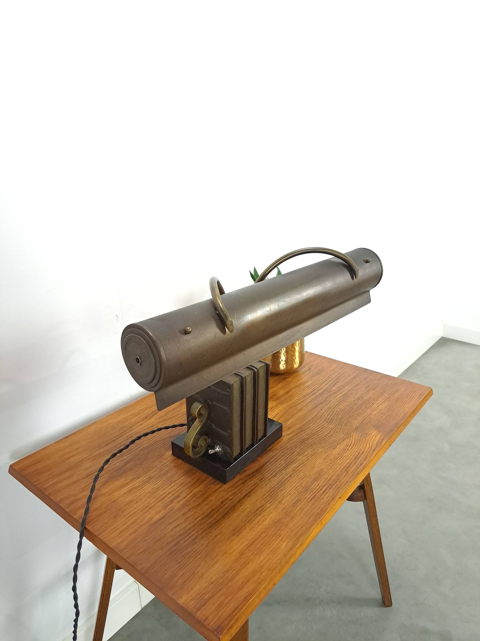 Lampe de bureau en bronze, lampe de banquier