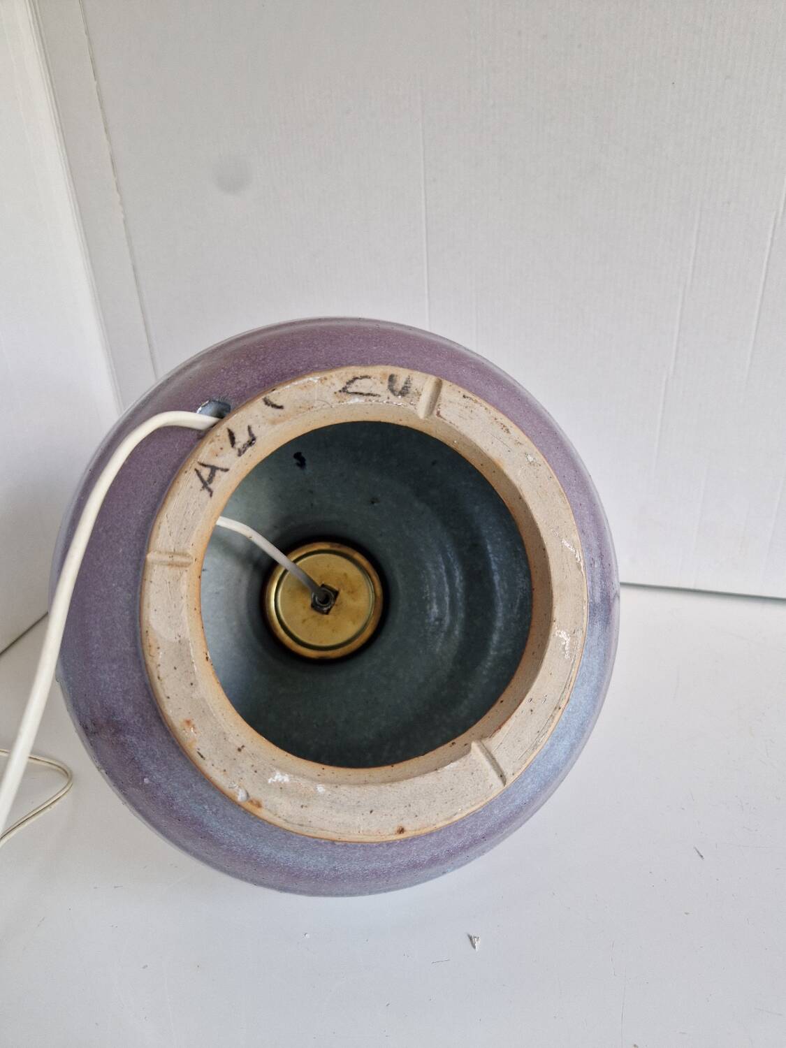 Vintage Glazed Ceramic Ball Lamp Base