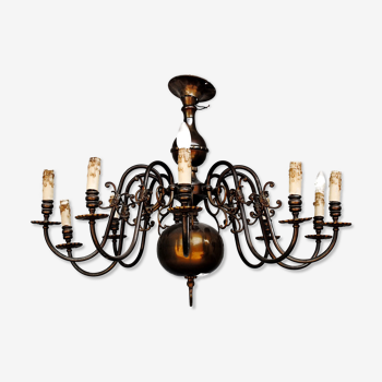 Lustre de style Hollandais en cuivre 10 feux