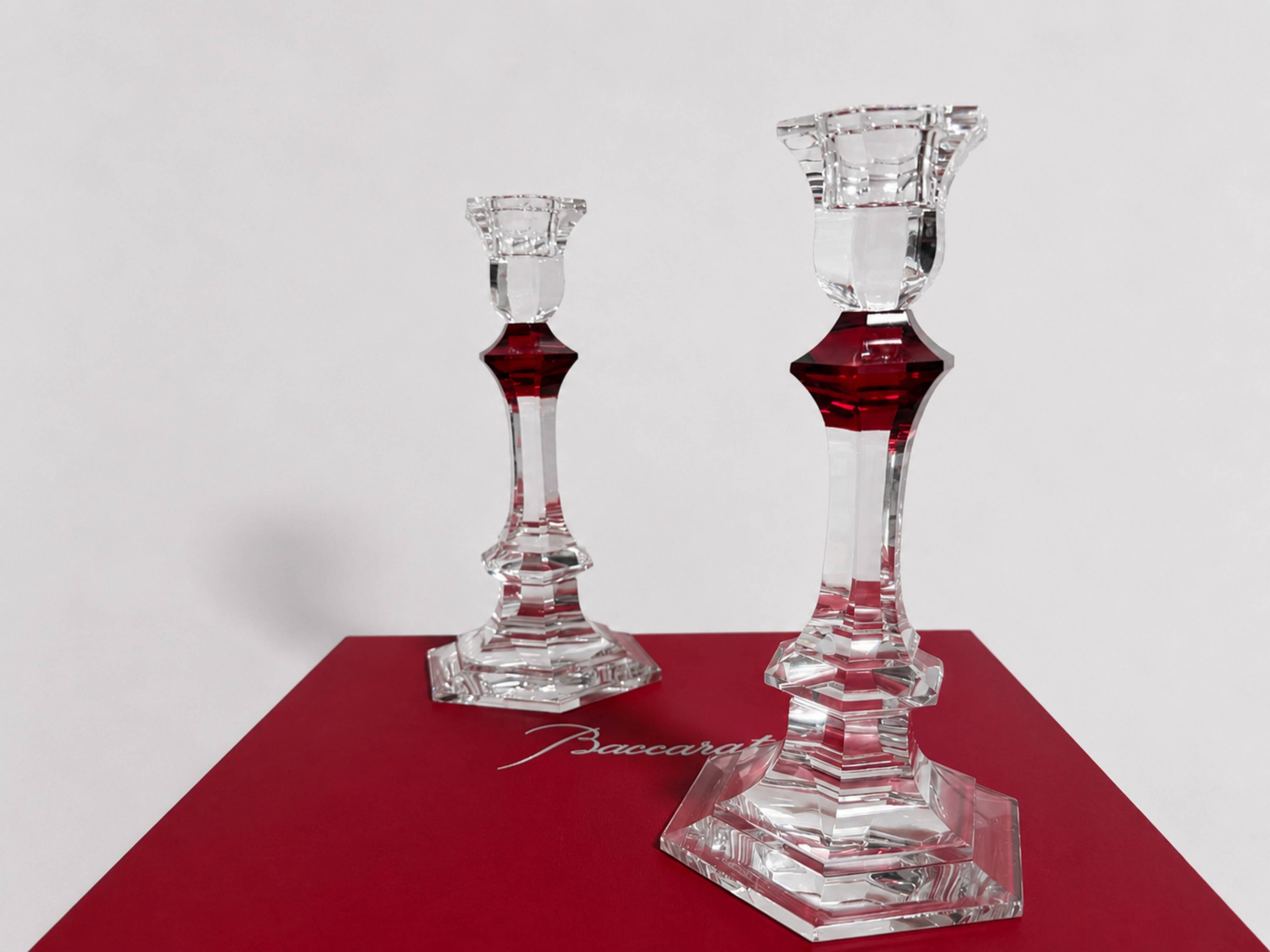 Baccarat - Candlestick (2) - Crystal, Glass - Harcourt candlestick Red