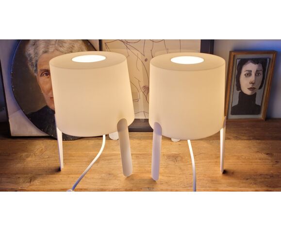 Paire de lampes de chevet Ikea Tvärs blanches | Selency