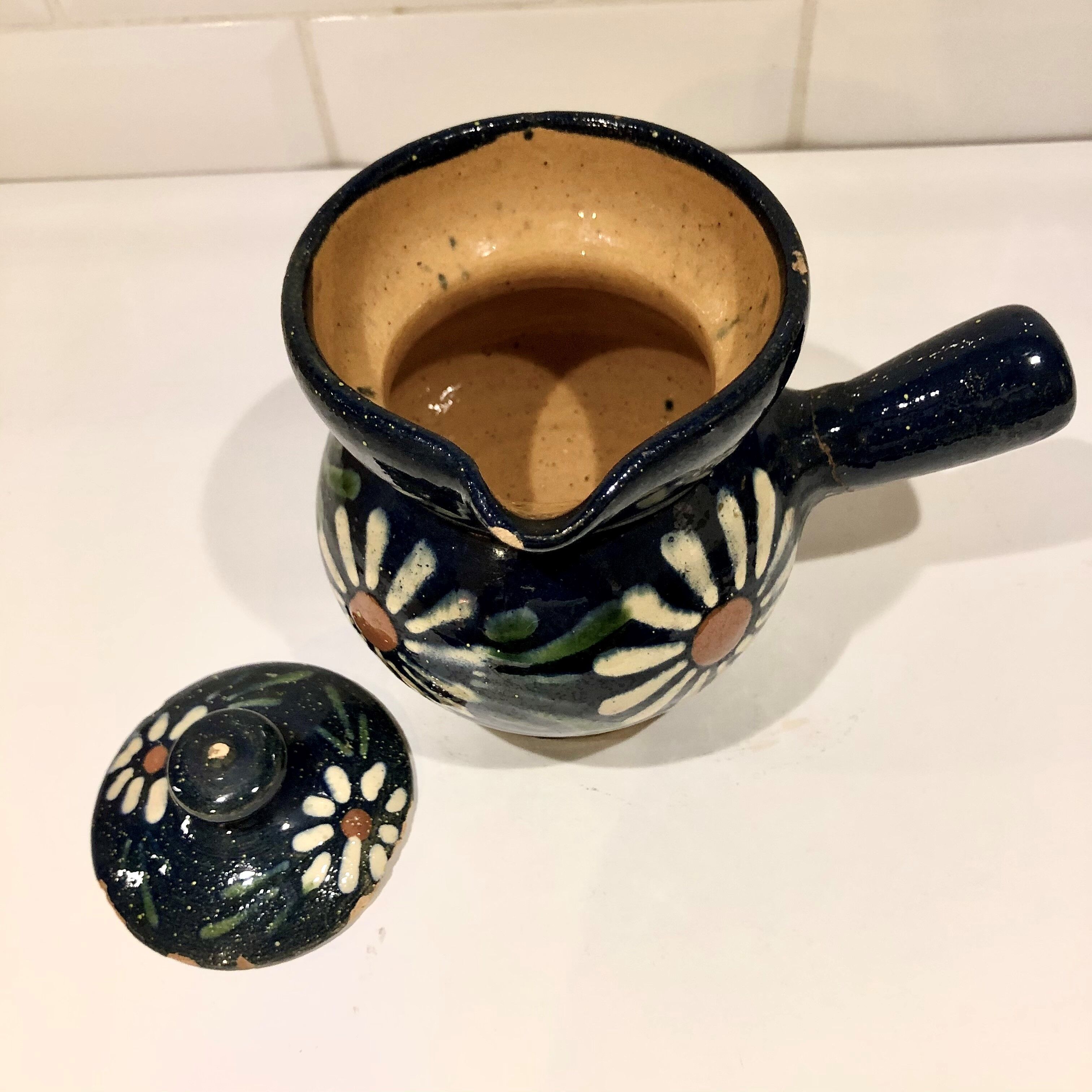 Soufflenheim glazed earth milk pot Alsace