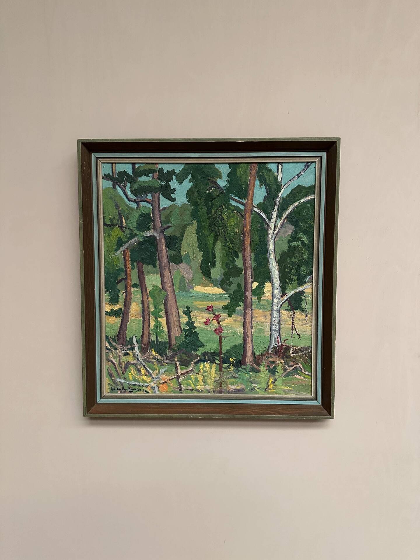 Huile su panneau suédoise – « Forêt » par Bertil Lundgren (1900–1979)