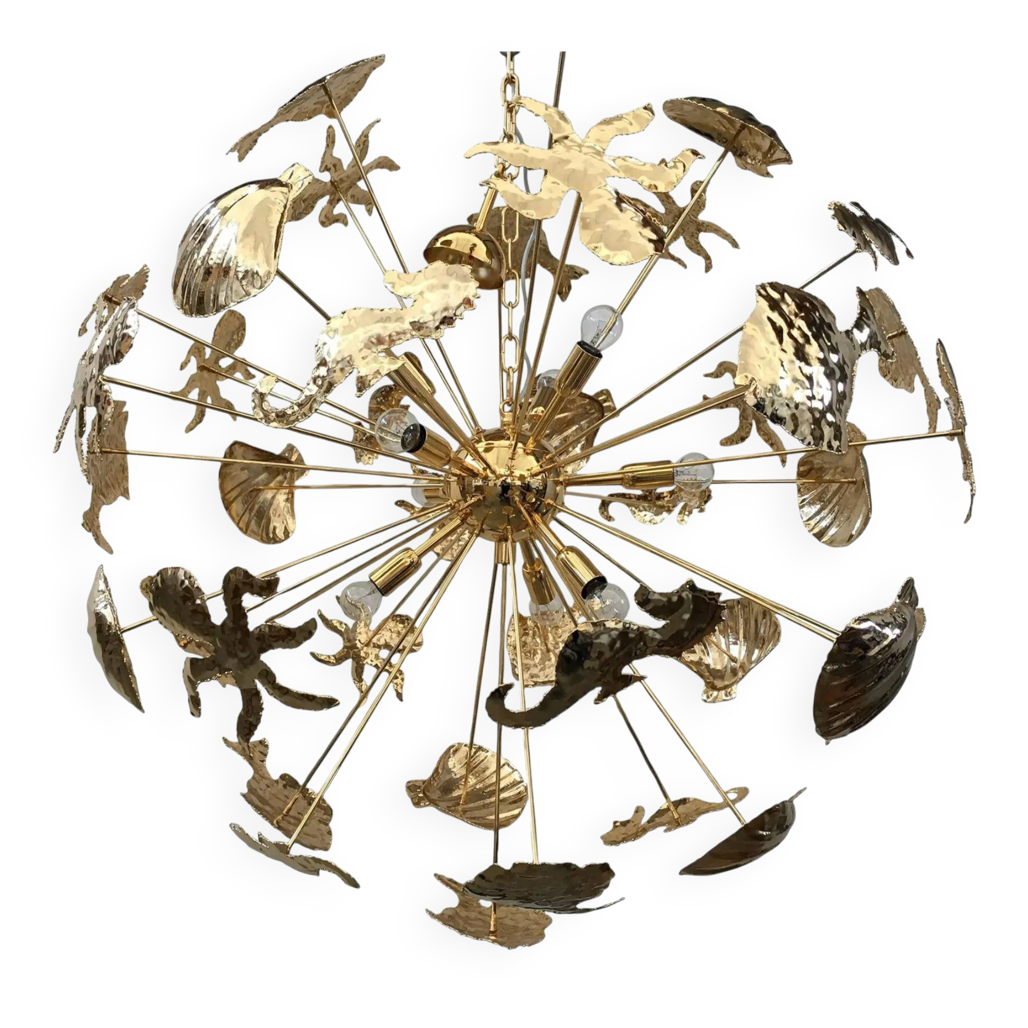 Mid-Century Sputnik Chandelier with Brass and Gold Metal Frame