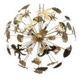 Mid-Century Sputnik Chandelier with Brass and Gold Metal Frame