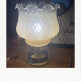 Brass table lamp and quilted glass