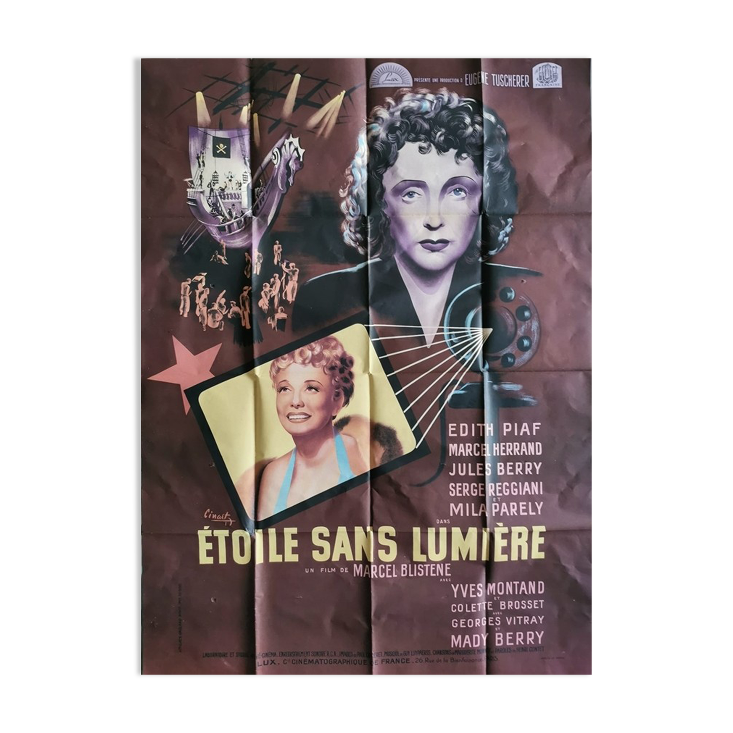 Original poster 1945 star snas light Edith Piaf Cinart Marcel Blistene Reggiani