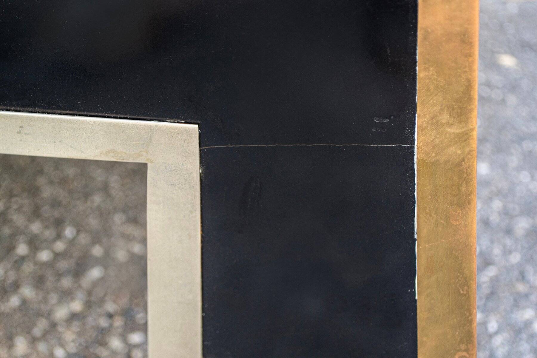 Coffee table with a black laminate, brass and nickel-plated metal frame, 1970s