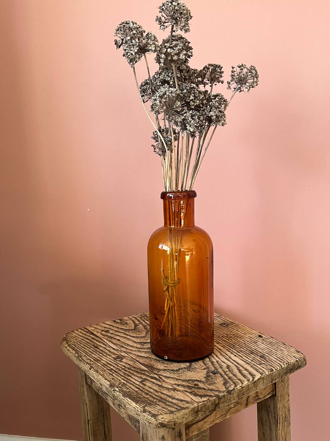 Amber glass bottle vase