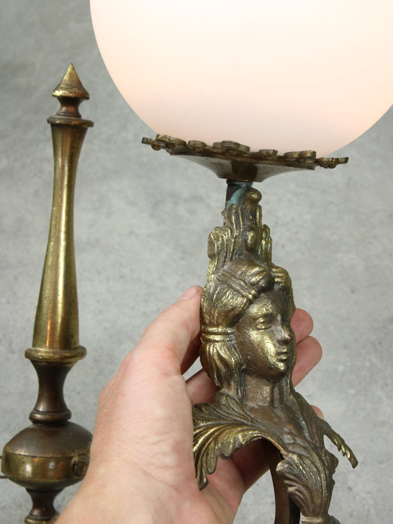 Antique Italian Figural Brass Wall Lamp, set of 2