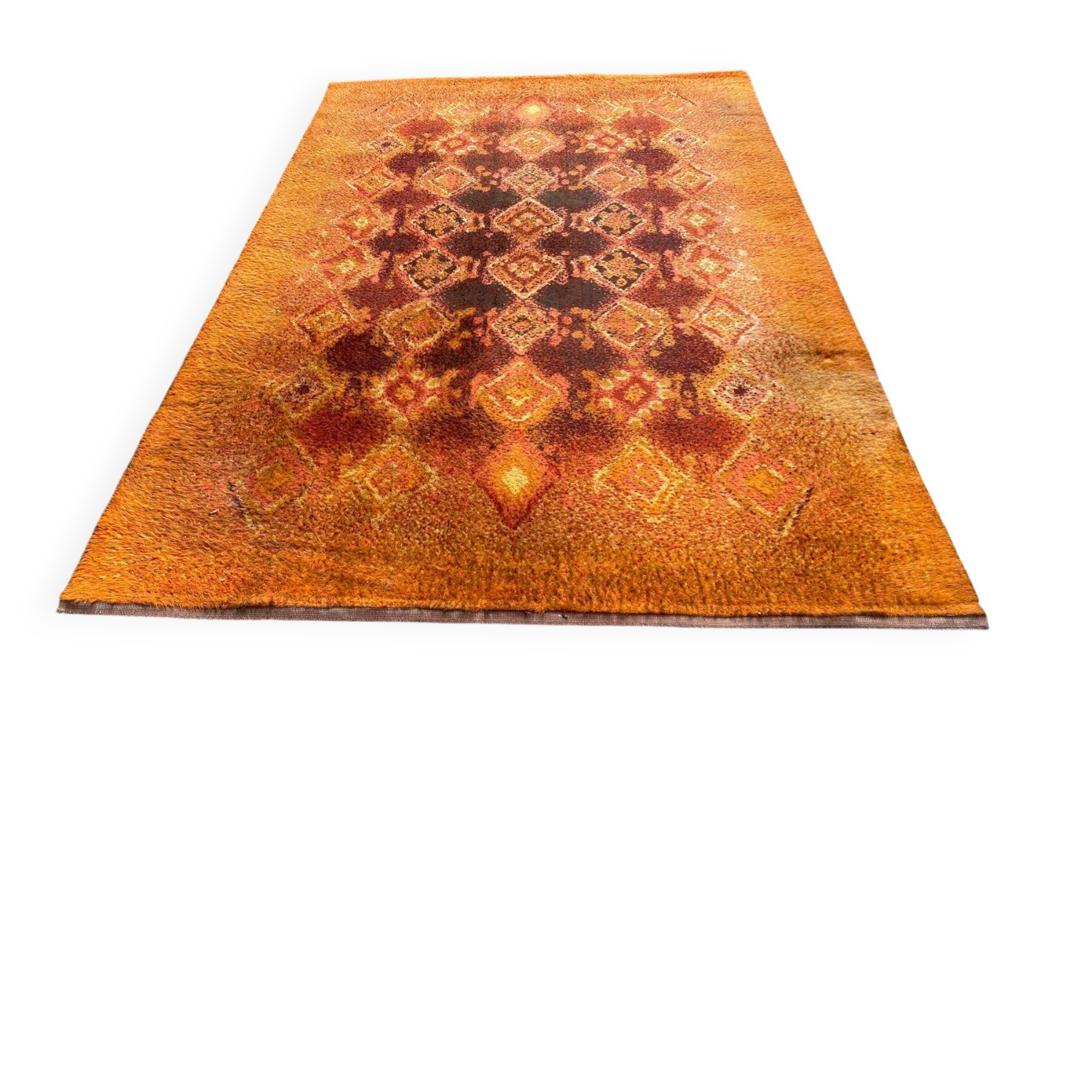 Large vintage shaggy carpet DESSO Menuette 200x300 cm orange & brown 1970