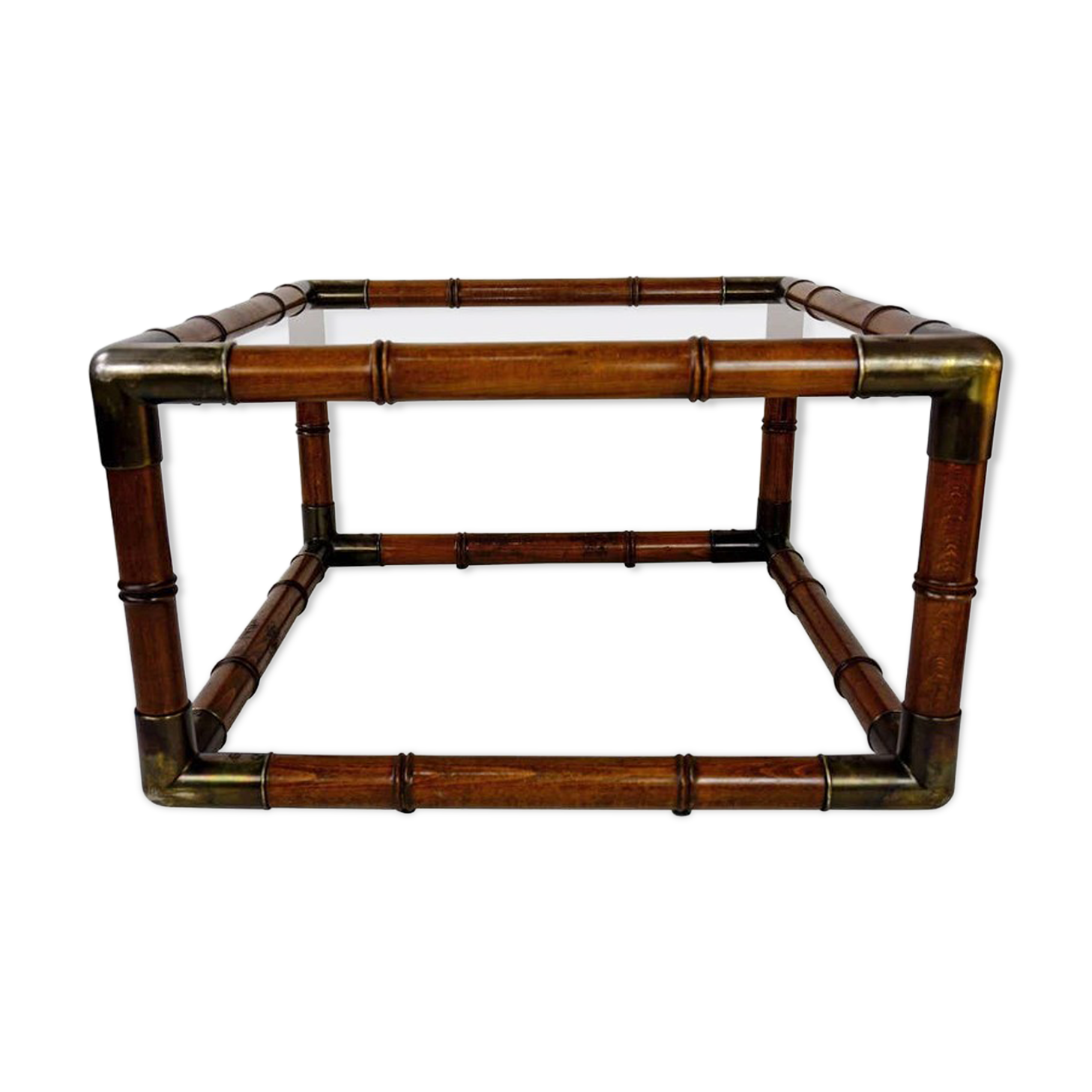 Coffee table from the 70s in wood, glass and brass