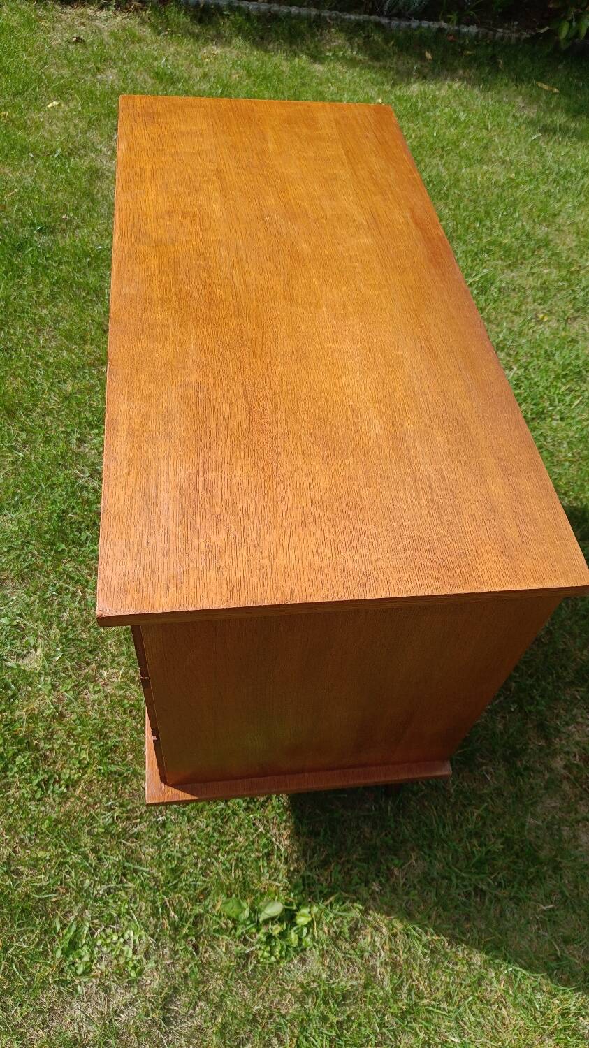 Rattan and wood splayed-leg chest of drawers
