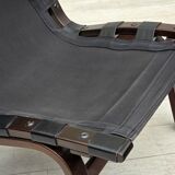 1970s, Danish loungechair by Farstrup, leather, canvas, bent wood.